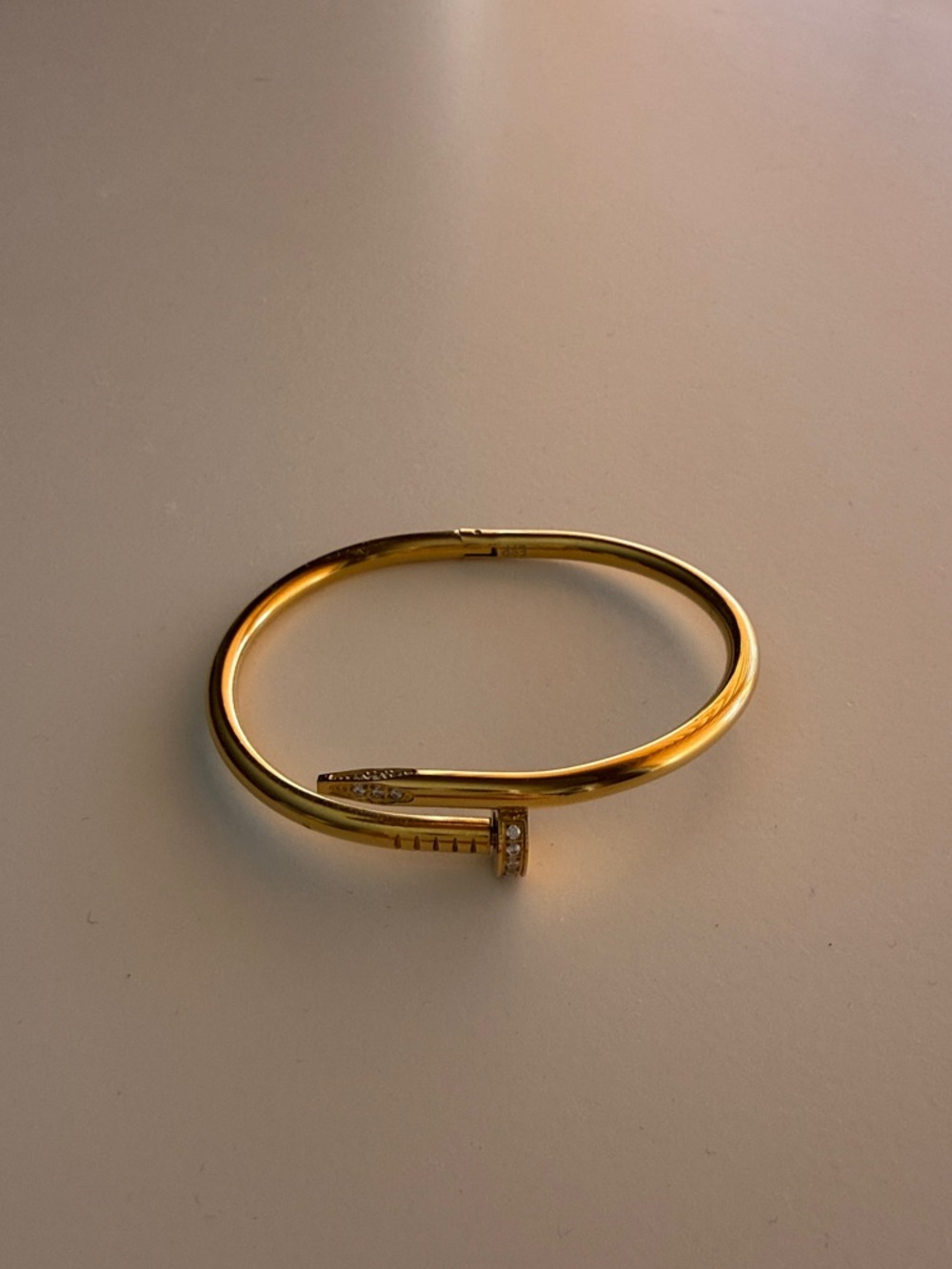 Gold Nail-Style Bangle Bracelet with Pavé Detail